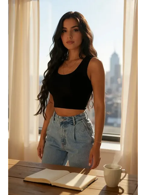 Kadın Siyah Kare Yaka Crop Top Bluz – Şık, Rahat Ve Kolay Kombinlenebilir