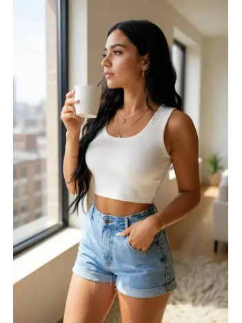 Kadın Beyaz Kare Yaka Crop Top Bluz – Şık, Rahat Ve Kolay Kombinlenebilir Kadın Beyaz Kare Yaka Crop Top Bluz – Şık, Rahat Ve Kolay Kombinlenebilir