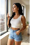Kadın Beyaz Kare Yaka Crop Top Bluz – Şık, Rahat Ve Kolay Kombinlenebilir