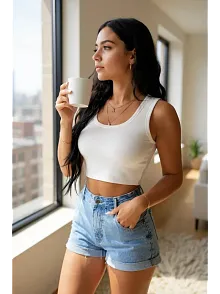 Kadın Beyaz Kare Yaka Crop Top Bluz – Şık, Rahat Ve Kolay Kombinlenebilir