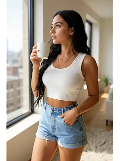 Kadın Beyaz Kare Yaka Crop Top Bluz – Şık, Rahat Ve Kolay Kombinlenebilir