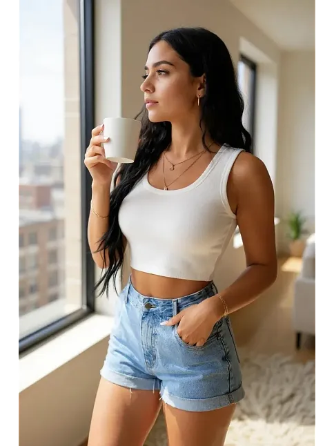 Kadın Beyaz Kare Yaka Crop Top Bluz – Şık, Rahat Ve Kolay Kombinlenebilir