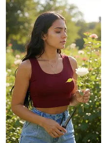 Kadın Bordo Kare Yaka Crop Top Bluz – Şık, Rahat Ve Kolay Kombinlenebilir