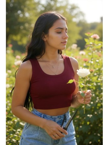 Kadın Bordo Kare Yaka Crop Top Bluz – Şık, Rahat Ve Kolay Kombinlenebilir