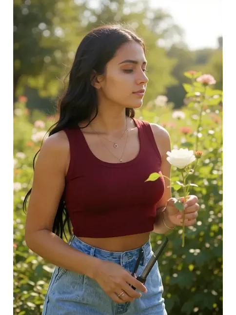 Kadın Bordo Kare Yaka Crop Top Bluz – Şık, Rahat Ve Kolay Kombinlenebilir