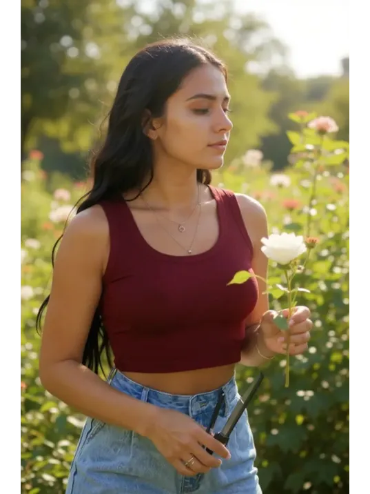Kadın Bordo Kare Yaka Crop Top Bluz – Şık, Rahat Ve Kolay Kombinlenebilir