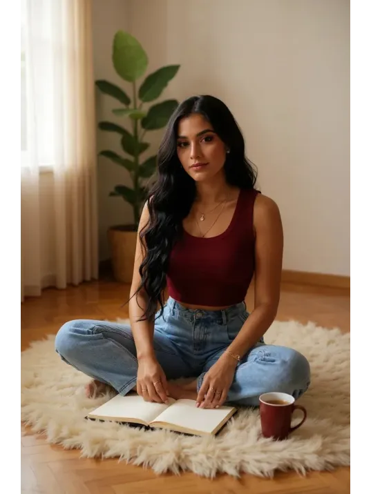 Kadın Bordo Kare Yaka Crop Top Bluz – Şık, Rahat Ve Kolay Kombinlenebilir