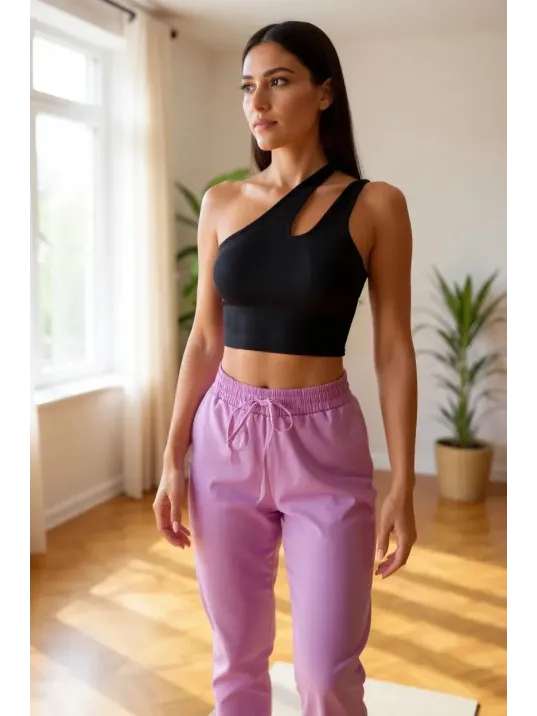 Kadın Siyah Tek Omuz Cut Out Detaylı Crop Top Bluz – Şık, Rahat Ve Kolay Kombinlenebilir