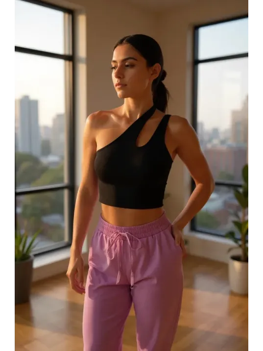 Kadın Siyah Tek Omuz Cut Out Detaylı Crop Top Bluz – Şık, Rahat Ve Kolay Kombinlenebilir