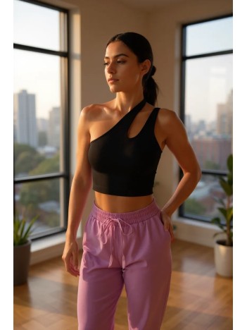 Kadın Siyah Tek Omuz Cut Out Detaylı Crop Top Bluz – Şık, Rahat ve Kolay Kombinlenebilir