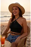 Kadın Siyah Sırtı Açık Boyundan Çapraz Bağlamalı Crop Top Bluz – Şık, Rahat Ve Kolay Kombinlenebilir