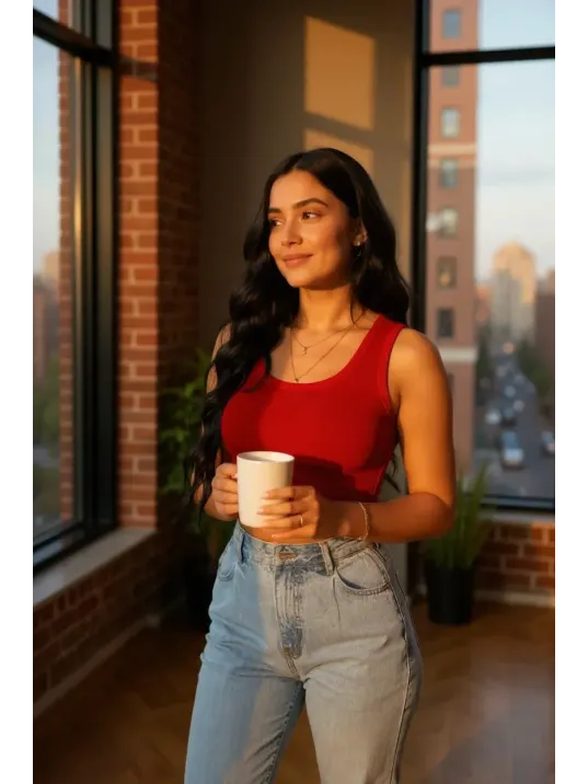 Kadın Kırmızı Kare Yaka Crop Top Bluz – Şık, Rahat Ve Kolay Kombinlenebilir