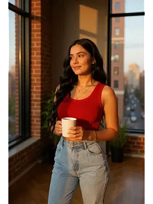 Kadın Kırmızı Kare Yaka Crop Top Bluz – Şık, Rahat Ve Kolay Kombinlenebilir