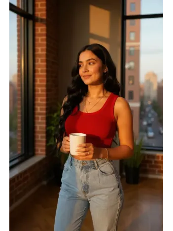 Kadın Kırmızı Kare Yaka Crop Top Bluz – Şık, Rahat Ve Kolay Kombinlenebilir