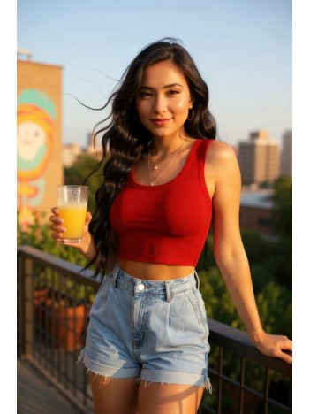 Kadın Kırmızı Kare Yaka Crop Top Bluz – Şık, Rahat Ve Kolay Kombinlenebilir