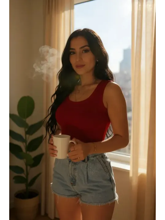 Kadın Kırmızı Kare Yaka Crop Top Bluz – Şık, Rahat Ve Kolay Kombinlenebilir
