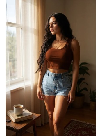Kadın Kahverengi Kare Yaka Crop Top Bluz – Şık, Rahat Ve Kolay Kombinlenebilir Kadın Kahverengi Kare Yaka Crop Top Bluz – Şık, Rahat Ve Kolay Kombinlenebilir