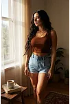 Kadın Kahverengi Kare Yaka Crop Top Bluz – Şık, Rahat Ve Kolay Kombinlenebilir