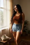 Kadın Kahverengi Kare Yaka Crop Top Bluz – Şık, Rahat Ve Kolay Kombinlenebilir