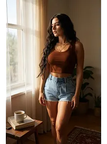 Kadın Kahverengi Kare Yaka Crop Top Bluz – Şık, Rahat Ve Kolay Kombinlenebilir