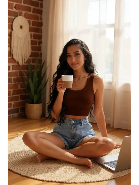 Kadın Kahverengi Kare Yaka Crop Top Bluz – Şık, Rahat Ve Kolay Kombinlenebilir