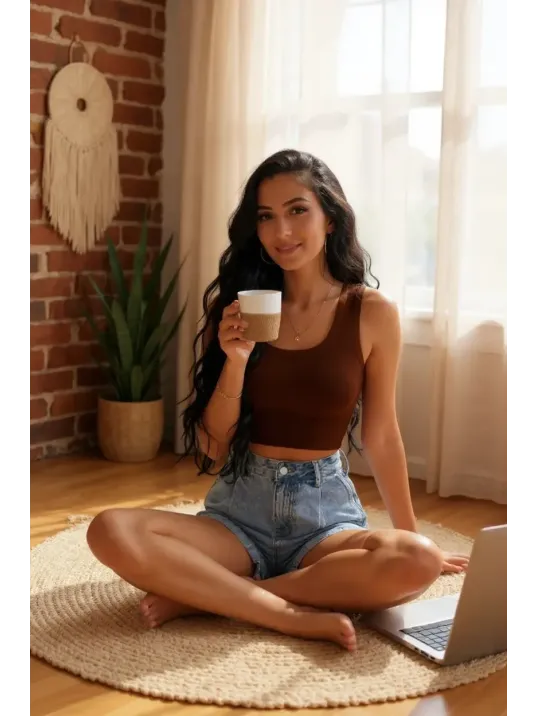 Kadın Kahverengi Kare Yaka Crop Top Bluz – Şık, Rahat Ve Kolay Kombinlenebilir