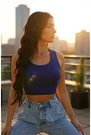 Kadın Lacivert Kare Yaka Crop Top Bluz – Şık, Rahat Ve Kolay Kombinlenebilir