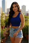 Kadın Lacivert Kare Yaka Crop Top Bluz – Şık, Rahat Ve Kolay Kombinlenebilir