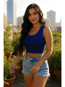 Kadın Lacivert Kare Yaka Crop Top Bluz – Şık, Rahat Ve Kolay Kombinlenebilir