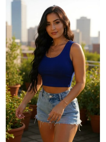 Kadın Lacivert Kare Yaka Crop Top Bluz – Şık, Rahat Ve Kolay Kombinlenebilir