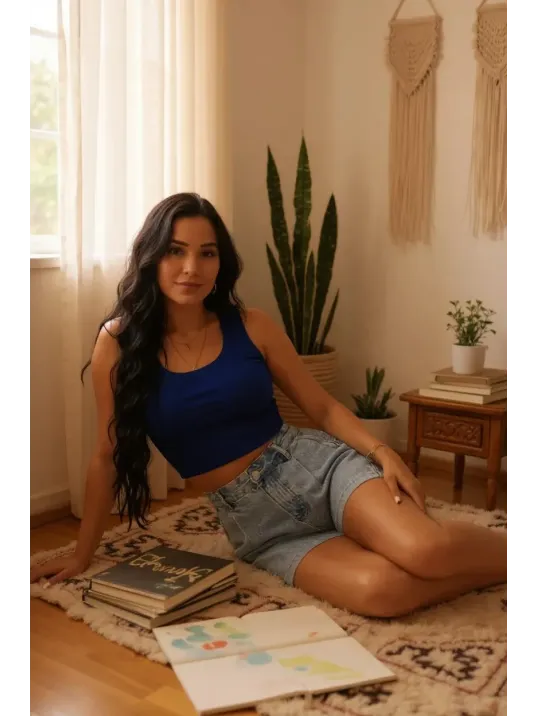 Kadın Lacivert Kare Yaka Crop Top Bluz – Şık, Rahat Ve Kolay Kombinlenebilir