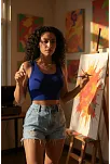 Kadın Lacivert Kare Yaka Crop Top Bluz – Şık, Rahat Ve Kolay Kombinlenebilir