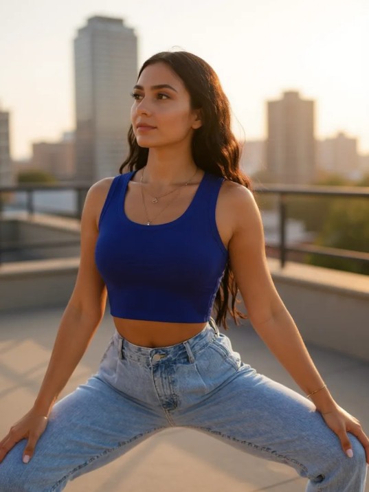 Kadın Lacivert Kare Yaka Crop Top Bluz – Şık, Rahat ve Kolay Kombinlenebilir