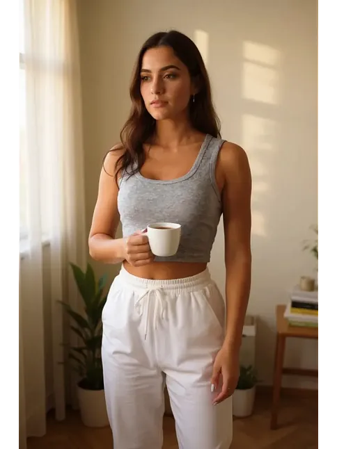 Kadın Gri Kare Yaka Crop Top Bluz – Şık, Rahat Ve Kolay Kombinlenebilir