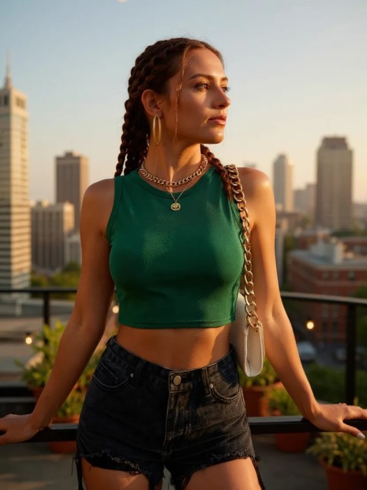 Kadın Yeşil Kare Yaka Crop Top Bluz – Şık, Rahat ve Kolay Kombinlenebilir