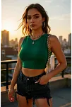 Kadın Yeşil Kare Yaka Crop Top Bluz – Şık, Rahat Ve Kolay Kombinlenebilir