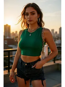 Kadın Yeşil Kare Yaka Crop Top Bluz – Şık, Rahat Ve Kolay Kombinlenebilir