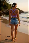 Kadın Lila Çapraz Sırt Detaylı Şık Crop Top Büstiyer