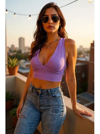 Kadın Lila Çapraz Sırt Detaylı Şık Crop Top Büstiyer