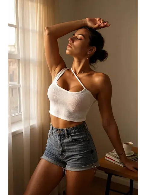Kadın Beyaz Tek Omuzlu Çapraz Askılı Crop Top Büstiyer
