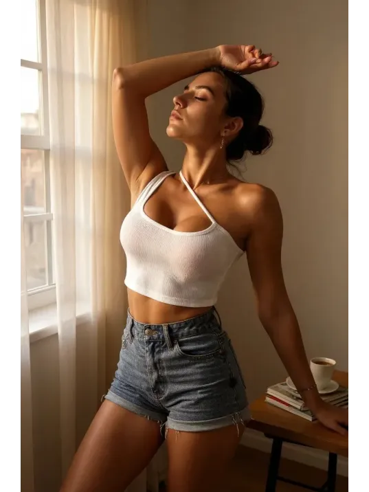 Kadın Beyaz Tek Omuzlu Çapraz Askılı Crop Top Büstiyer