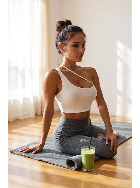 Kadın Beyaz Tek Omuzlu Çapraz Askılı Crop Top Büstiyer