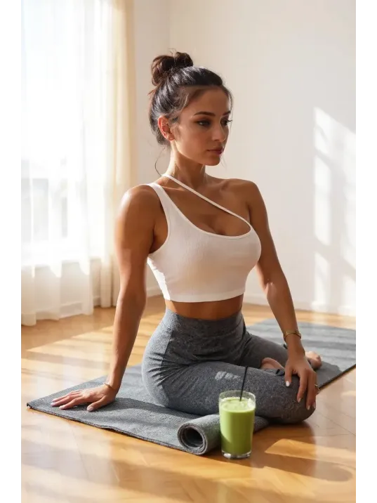 Kadın Beyaz Tek Omuzlu Çapraz Askılı Crop Top Büstiyer