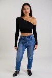 Kadın Siyah Tek Omuz Detaylı Uzun Kol Crop Top Bluz – Şık, Rahat Ve Kolay Kombinlenebilir Kadın Siyah Tek Omuz Detaylı Uzun Kol Crop Top Bluz – Şık, Rahat Ve Kolay Kombinlenebilir