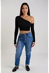 Kadın Siyah Tek Omuz Detaylı Uzun Kol Crop Top Bluz – Şık, Rahat Ve Kolay Kombinlenebilir