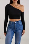 Kadın Siyah Tek Omuz Detaylı Uzun Kol Crop Top Bluz – Şık, Rahat Ve Kolay Kombinlenebilir Kadın Siyah Tek Omuz Detaylı Uzun Kol Crop Top Bluz – Şık, Rahat Ve Kolay Kombinlenebilir