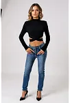 Kadın Siyah Çapraz Bel Detaylı Dik Yaka Uzun Kol Crop Top Bluz – Şık, Rahat Ve Kolay Kombinlenebilir