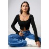 Kadın Siyah Uzun Kollu Agraflı Göğüs ve Göbek Dekolteli Crop Top Bluz – Şık, Rahat ve Kolay Kombinlenebilir Kadın Siyah Uzun Kollu Agraflı Göğüs ve Göbek Dekolteli Crop Top Bluz – Şık, Rahat ve Kolay Kombinlenebilir