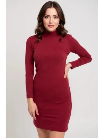 Kadın Bordo Kaşkorse Balıkçı Yaka Uzun Kollu Bodycon Mini Elbise – Şık, Rahat Ve 4 Mevsim