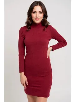 Kadın Bordo Kaşkorse Balıkçı Yaka Uzun Kollu Bodycon Mini Elbise – Şık, Rahat Ve 4 Mevsim